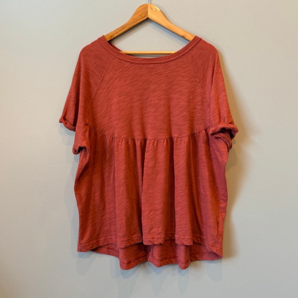 American Eagle Terracotta Slub Knit Babydoll Top distressed sleeves Size L